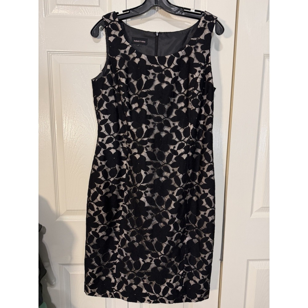 Isabel & Nina Women's Floral Lace Overlay Sheath Dress Black Size Large